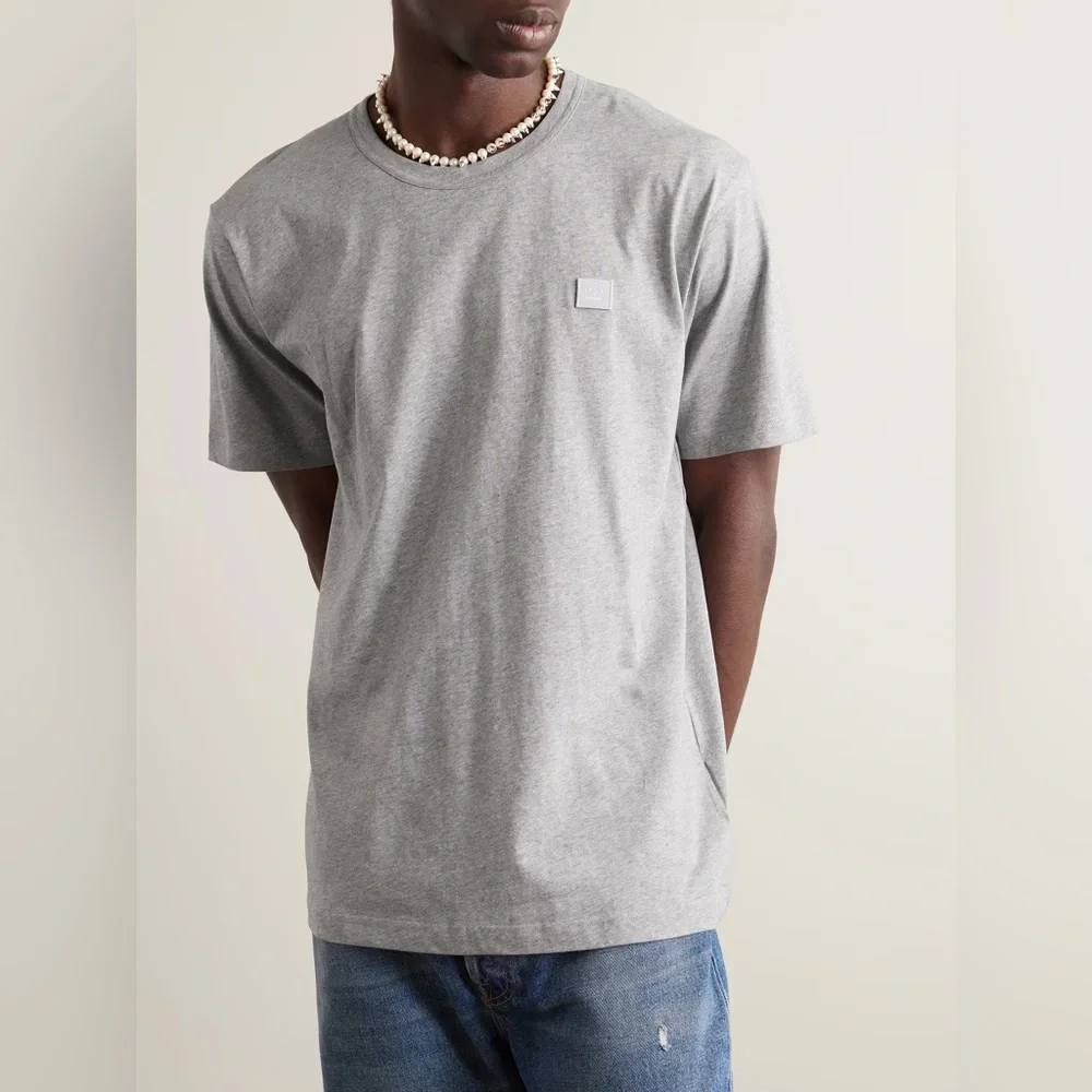NEW Acne Studios Nash Logo Appliquéd Cotton-Jersey T-Shirt Grey L - Picture 4 of 5